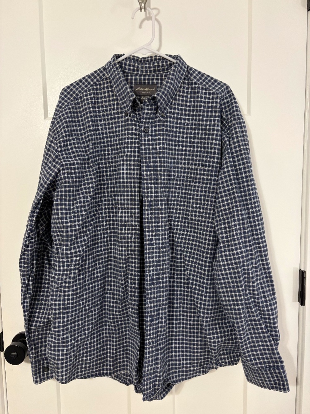 Vintage Eddie Bauer Shirt Mens XL Blue White Check Long Sleeve Button Down 90s